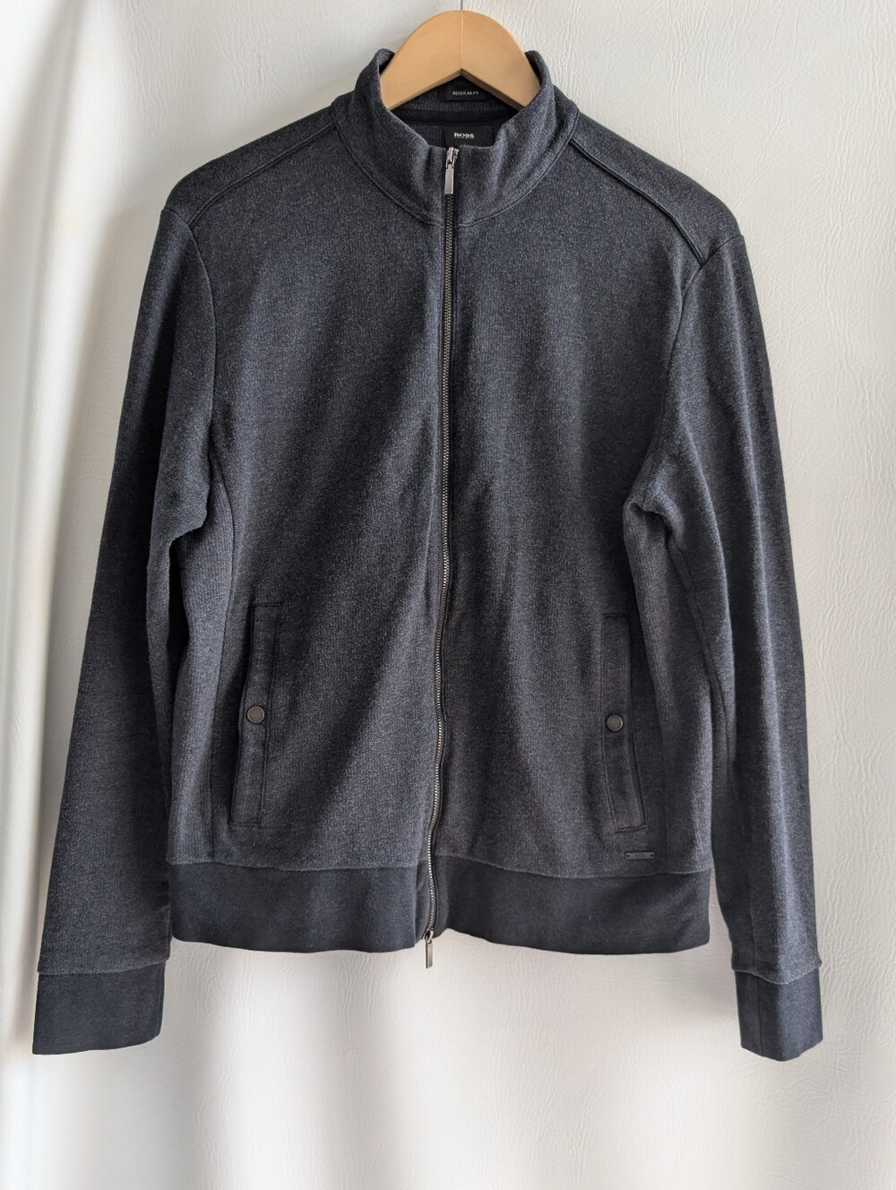 Hugo Boss Charcoal Gray Full-Zip Cotton Bomber Jacket - L